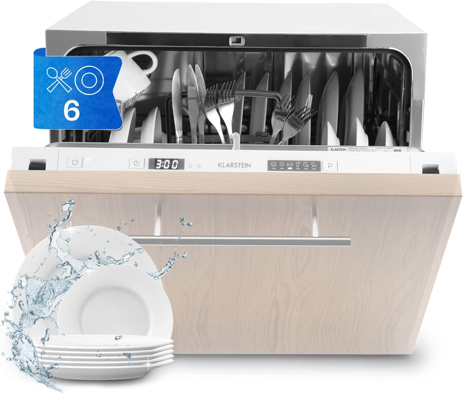 Klarstein Amazonia Table Top Dishwasher - Compact Countertop Dishwasher, Mini Dish Washer with Aquastop, Low Operating Noise at 49 dB, 6 Place Settings, Type: Amazonia 6 Secret, White