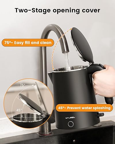 Miniatura 6 de Hervidor eléctrico de acero inoxidable, caldera de agua pequeña de 1.0 L, 1200 W, hervidor de té de doble pared, apagado automático, cafetera y