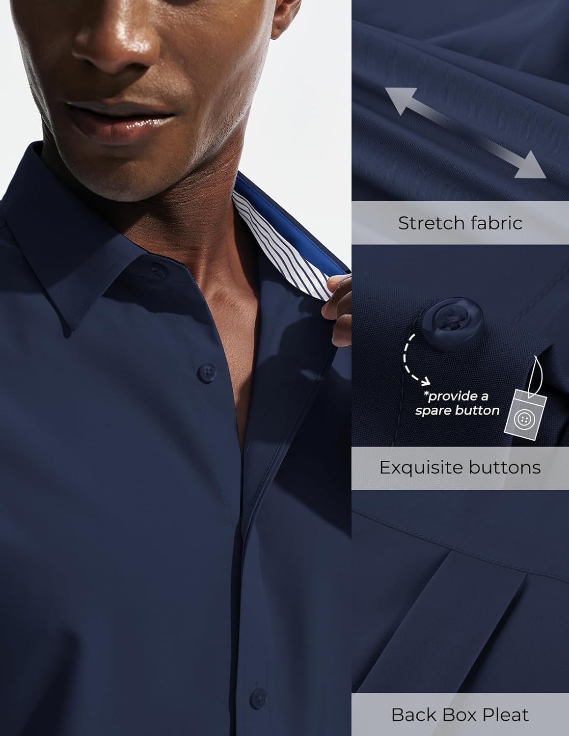 PJ PAUL JONES Mens Short Sleeve Dress Shirts Stretch Wrinke Free Untucked Business Casual Button Down Shirt Regular Fit - Image 3