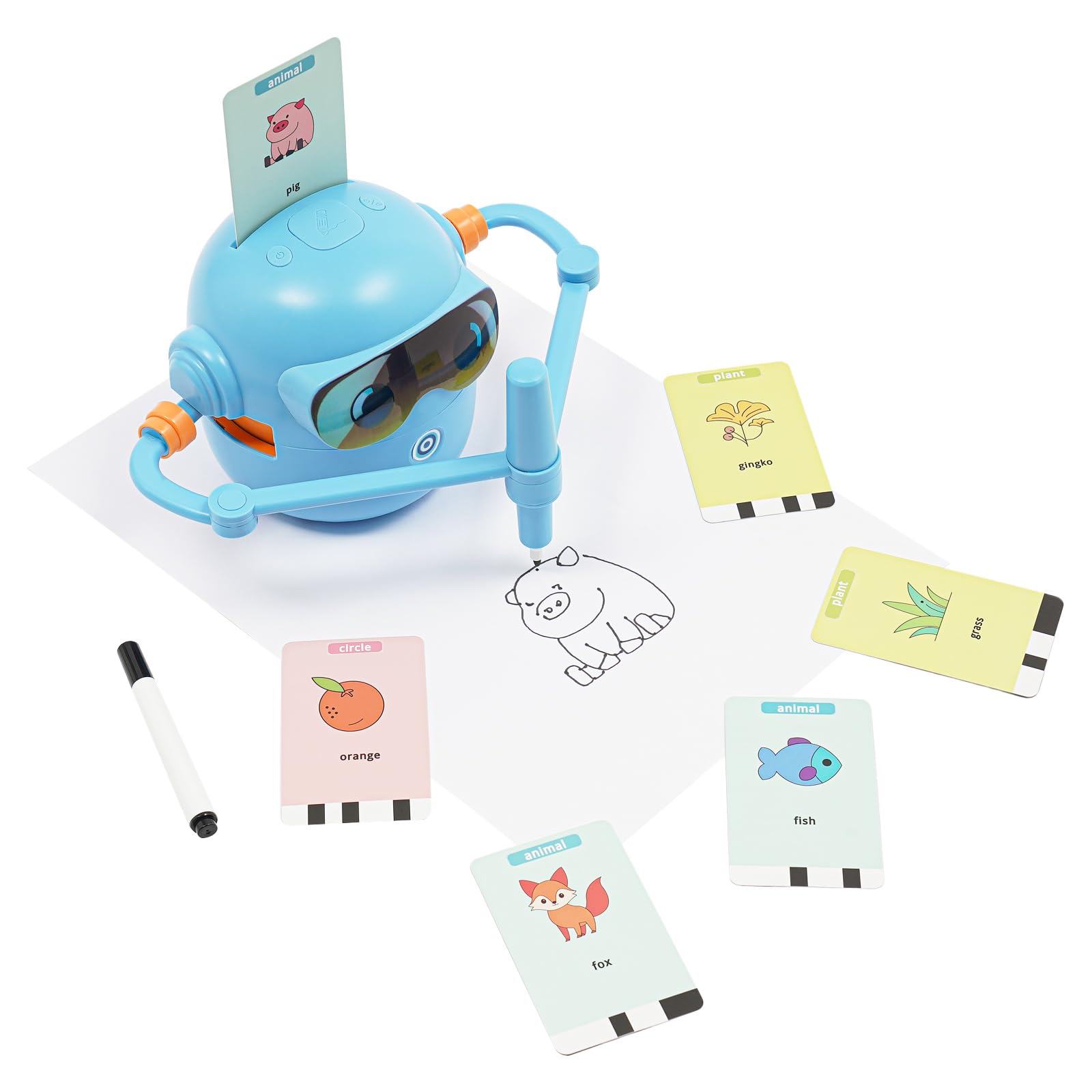 Robot de dibujo para niños, juguetes educativos para dibujar | con 100 tarjetas y 12 lápices de colores, función de dibujo automático, material ABS azul, para niños de 3 a 10 años