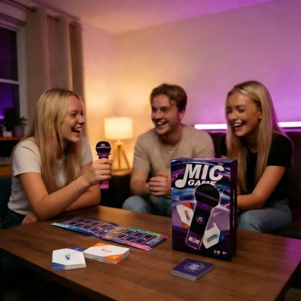 ATG The Mic Karaoke Card Game - Family Karaoke Board Game with 250 Song Lyrics & Plastic Mic, 2-10 Players Ages 8+, Fun Singing Activity for Adults & Kids Game Night