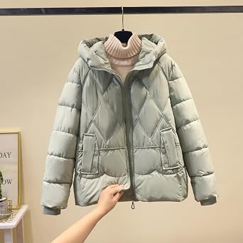 Puffer Jacket Womens Winter Thicken Warm Zip Up Button Down Hooded Quilted Jacket Casual Loose Long Sleeve Down Coat