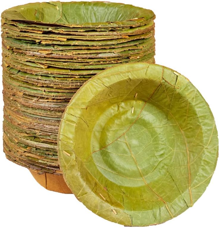 Disposable | Siali Leaf Dessert Bowl (with Corrugated Sheets) | Medium | 5.5 inch | Set of 25 | (Green)