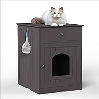Vista 3 de AMNOOL Caja de arena de madera, decoración del hogar, casa para gatos y mesa auxiliar, mesita de noche para el hogar de gatos, caja de arena oculta
