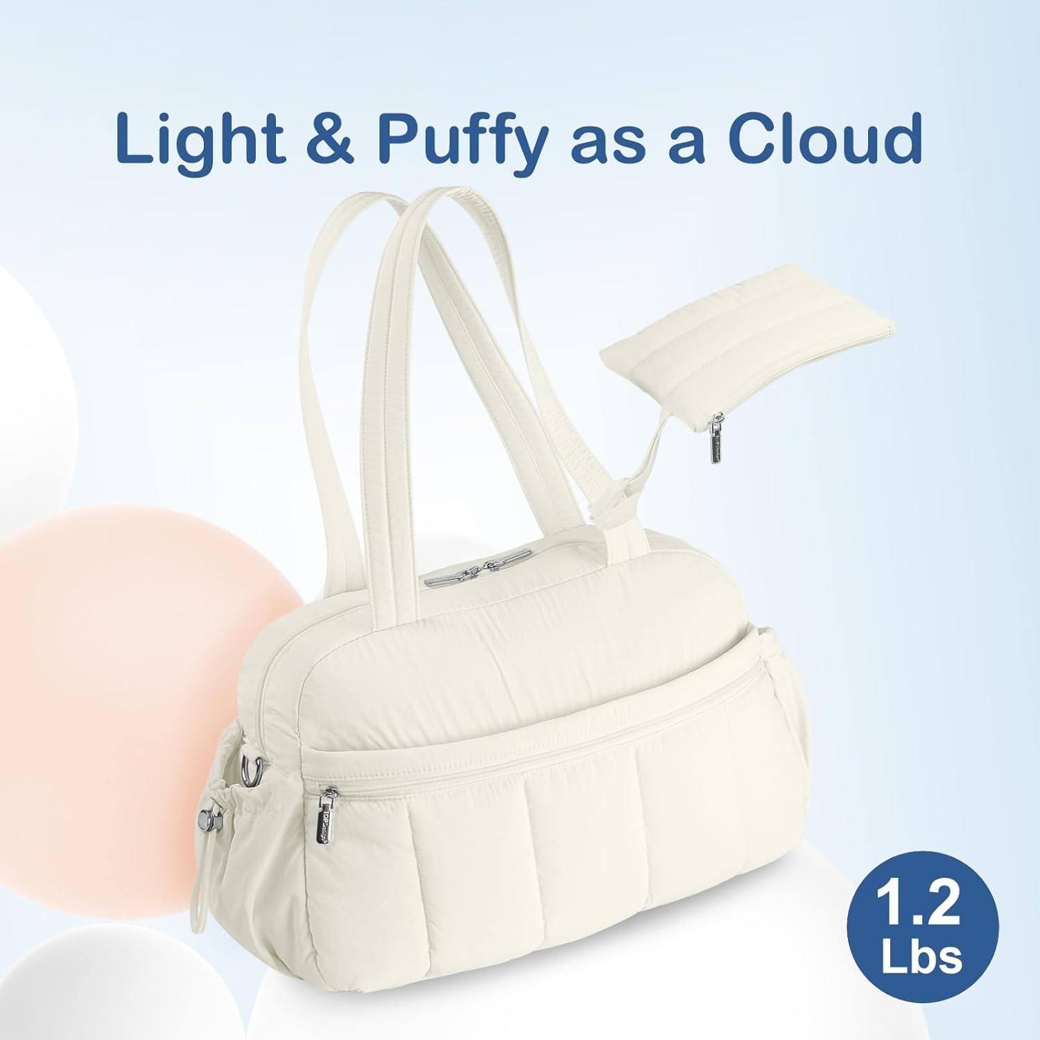 TOPDesign Travel Duffel Bag for Women, Puffer Gym Bag Sports Tote with Wet Pocket, Carry On Weekender with Luggage Sleeve (Ivory White) - Image 4