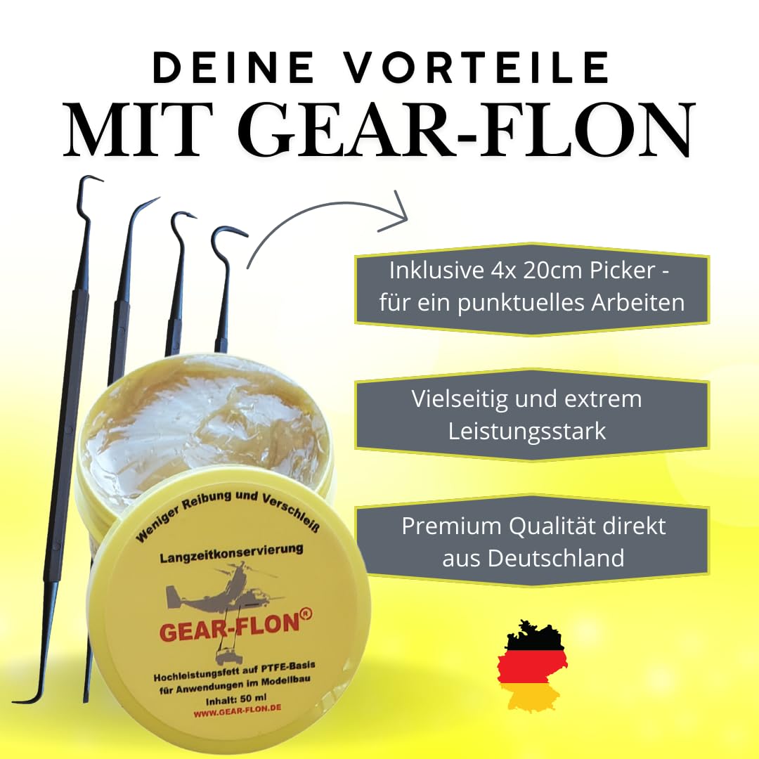 Grasso per Modellismo GEAR-FLON, Lubrificante ad Alte Prestazioni con PTFE per Giunti, Ingranaggi e Unità di Azionamento, per Modellini di Alta Qualità, per Meccanica Fine