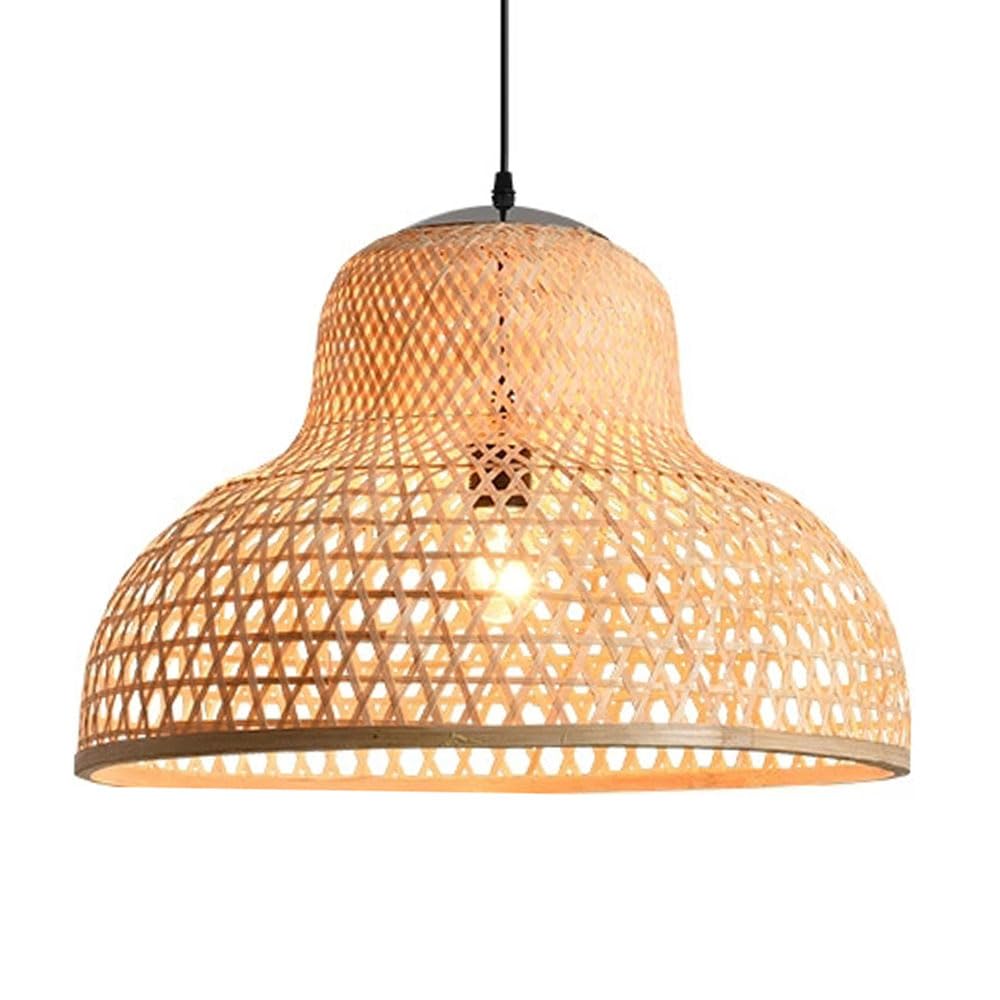 LQZCXMF 19.7in Japanese Style B&B Wicker Light Fixtures Woven Wicker Pendant 1-Layer Handmade Design Natural Rattan Living Room Hanging Lighting E26 Socket for Bedroom Dining Room, E26 Bulb