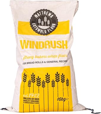 Matthews Cotswold Windrush Strong White Bread Flour | Baker's Grade Strong White Flour | Specialty | Artisanal | Milled in Britain | 16kg Bag Single Sack