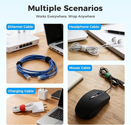 Miniatura 5 de Sujetacables reutilizables, correas de cable ajustables de 6 pulgadas con respaldo adhesivo fuerte, organizador de alambre de para el hogar, la