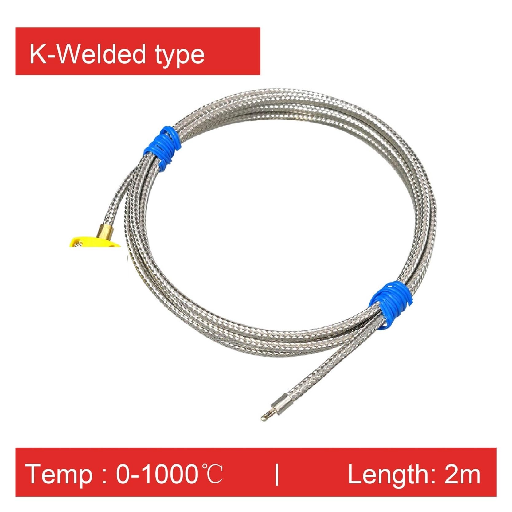 sensor Sonda de temperatura de termopar tipo K de 1000 °C con sensor de cable de acero inoxidable y fibra cerámica(K-Welded Tip-2m)