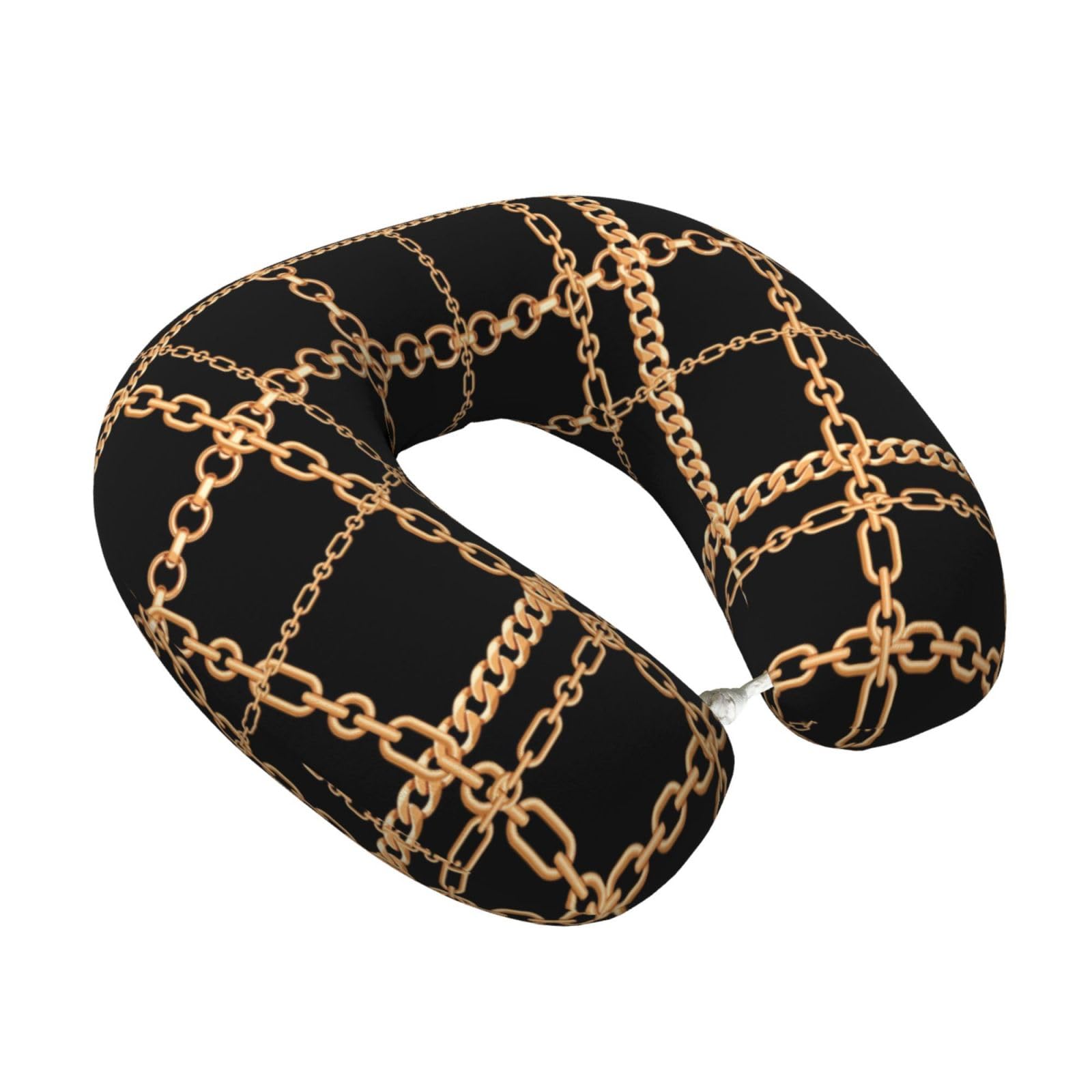LKYMOH Gold Chain Plaid Black, Travel Neck Pillow U-Shaped Memory Neck Support Soft Comfortable With Washable Cover For Airplane Car Traveling and Office