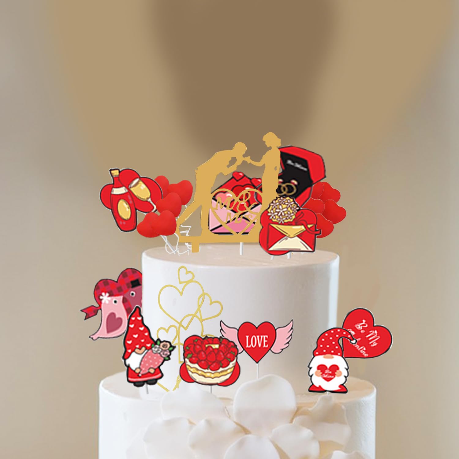 Set 35 Decorazioni A Forma Di Cuore Per Cupcake – Glitter Rosso E Oro, Con Stecchi In Bambù, Per Matrimoni E San Valentino