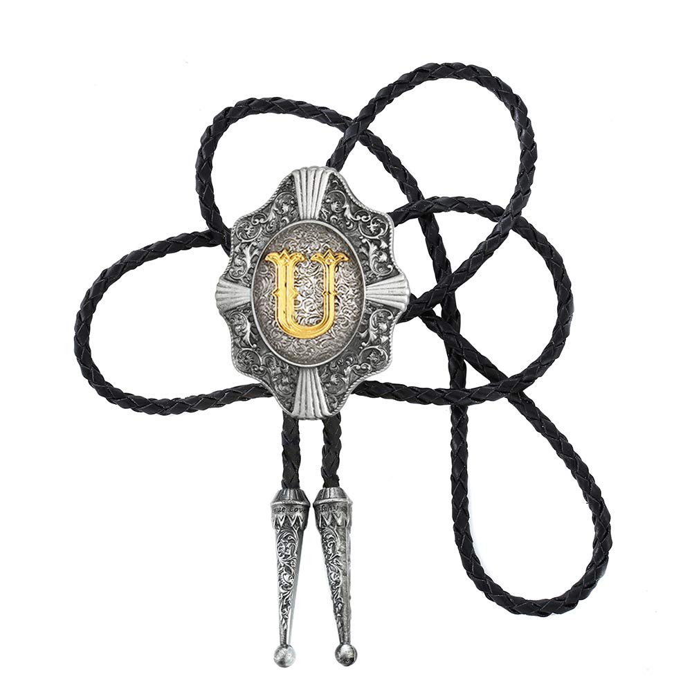 Golden Initial Letter Bolo Tie para Homens e Mulheres