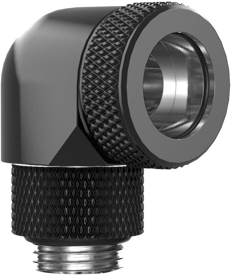 InterConnect SX Premium G1/4 to 90 Degree Adapter Fitting for 14MM Rigid Tubing (FA-G9014) - Enhanced PC Cooling - Custom Water Cooling Loop - 20+ Colors Choices - Satin Black