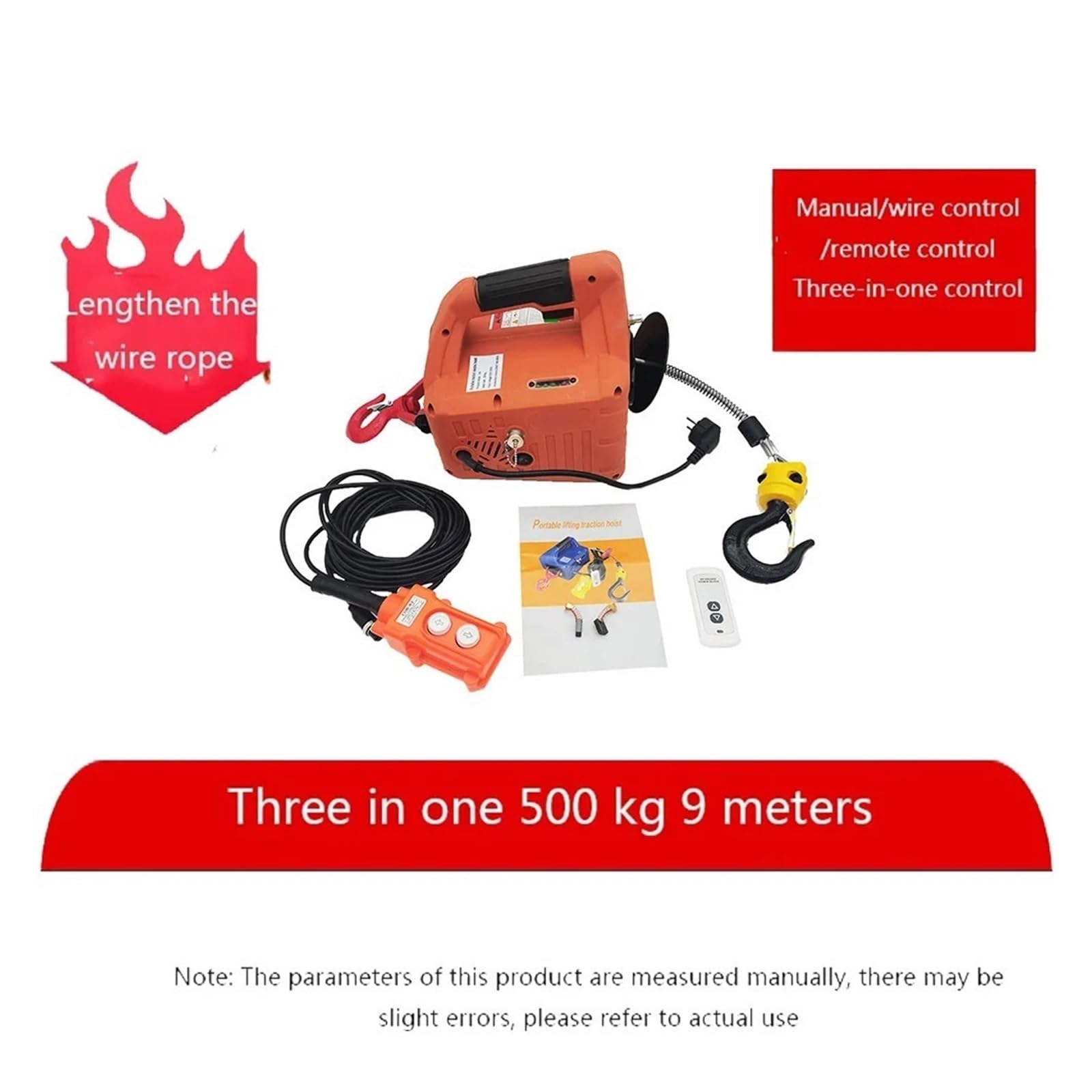Paranco Elettrico A Trazione Miniaturizzata Portatile 3 In 1 Da 220 V, Piccola Fune Metallica 500 Kg Paranco Elettrico Telecomandato Argani