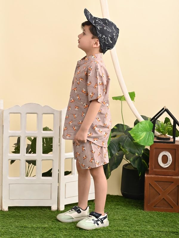 Image of superminis Baby Boys Cotton Printed Shirt and Nikkar /Shorts Coordinated Set