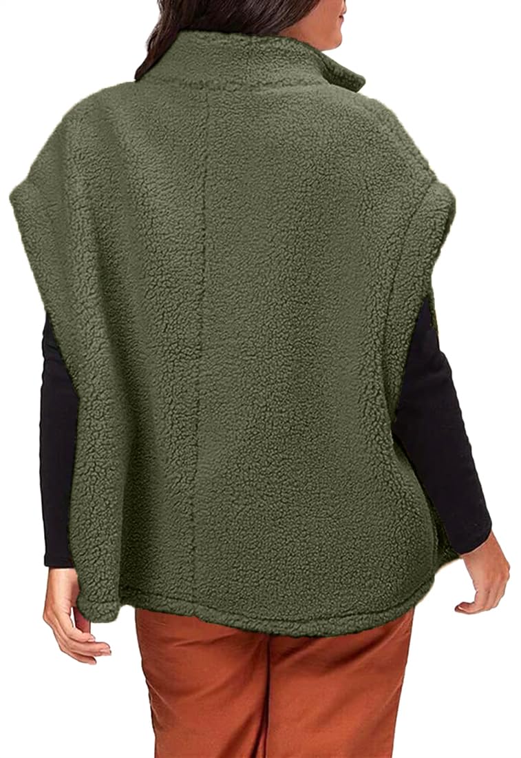 Hongqizo Gilet da donna in pile peloso, casual, oversize, caldo, con bottoni e tasche
