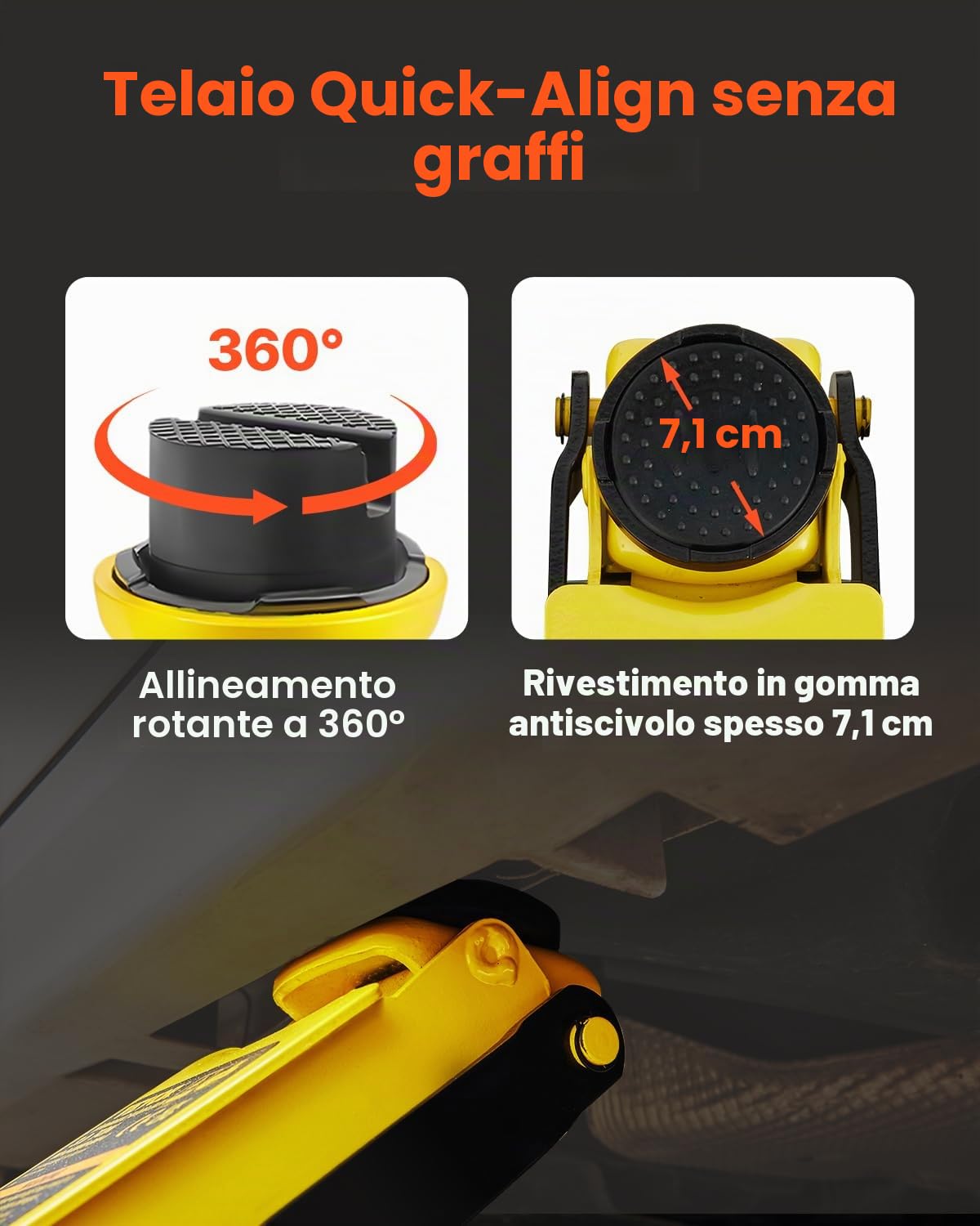 VEVOR Martinetto Idraulico a Pavimento in Acciaio Capacità di Sollevamento Max. 2,5 Tonnellate per Riparazione Auto, Camion Barca Veicolo, Sollevatore con Ruote Altezza Regolabile tra 85-380mm