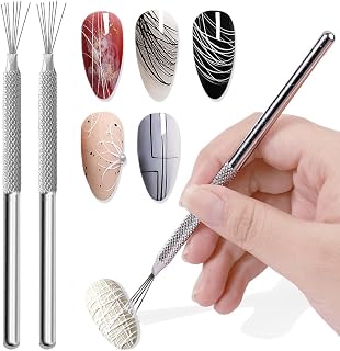 7-pin Nail Liner Nail Art Tools, Stripe Lines Nail Art Pens Stainless Steel Handle Bendable Pins Ultra-thin Line Nail Brush, Spider Gel Manicure Tools Nail Art Line Painting Tool Wire Drawing Pen,2pcs