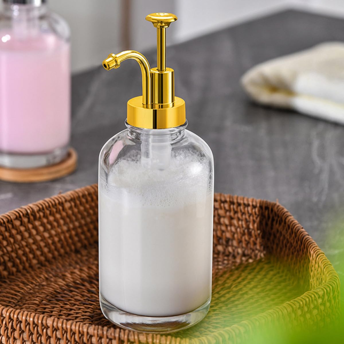 Beavorty Bomba Set de Jarabe Acero Dosificador de Vidrio 500ml Anti-desperdicio Inoxidable y Pp de 2 Piezas Decorativo para Cocina y Bar
