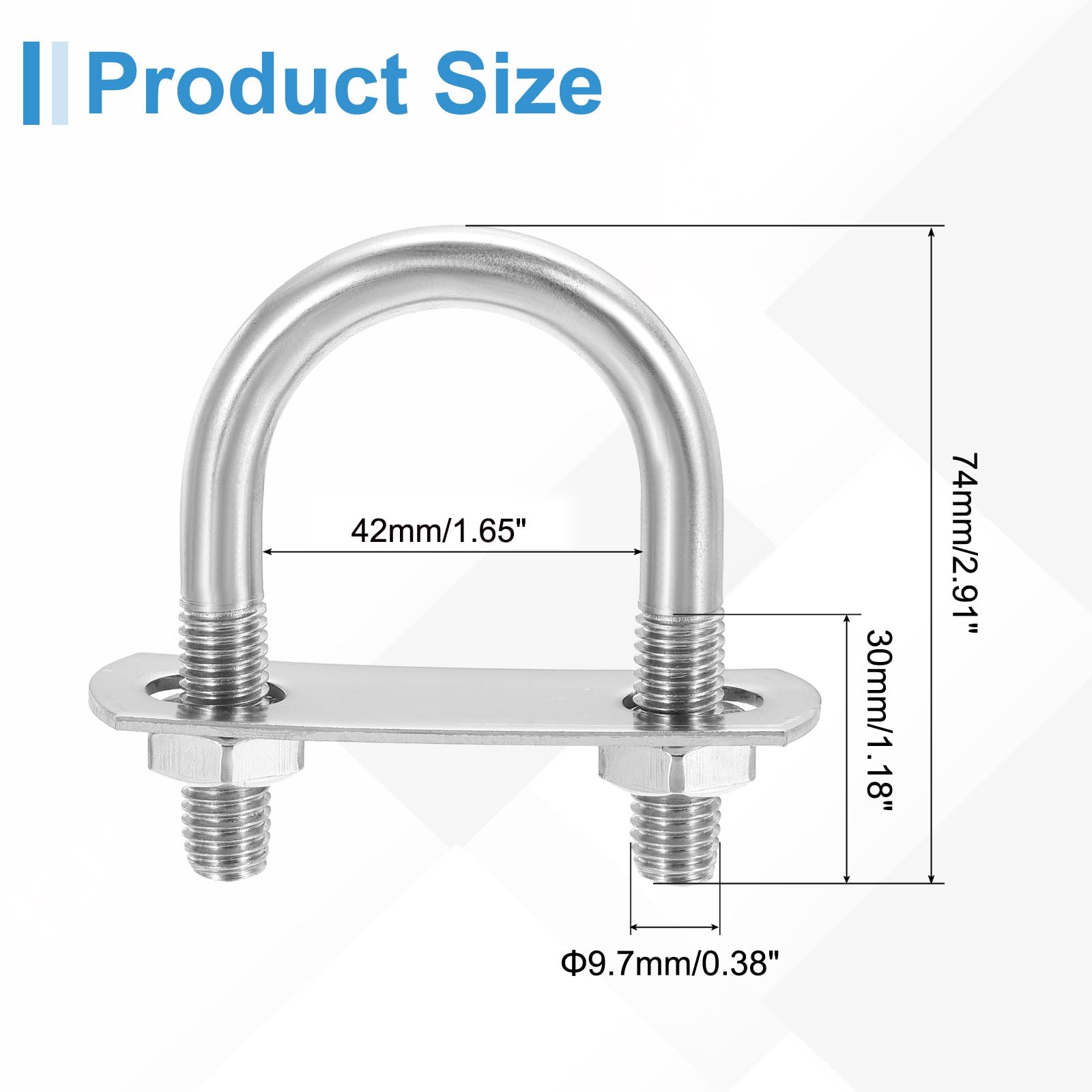 QUARKZMAN M10 U-Bolts Ronds, 4 Ensembles 42mm(1.65" Largeur Interieure 74mm(2.91") Longueur 201 U-Clamp En Acier Inoxydable Avec Plaques Et Ecrous Pour Automobile, Silver