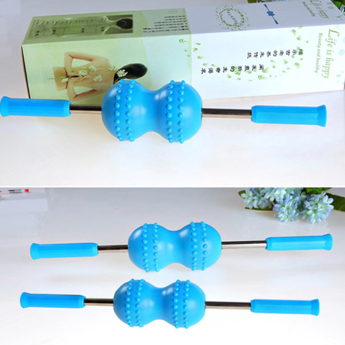 Masajeador de Cuello Doble Bola Rodante Azul para Hombres y Mujeres | Plástico, Relajación Profunda y Reducción de Estrés, Portátil, Uso en Brazo y Cuello, Diseño Multifuncional