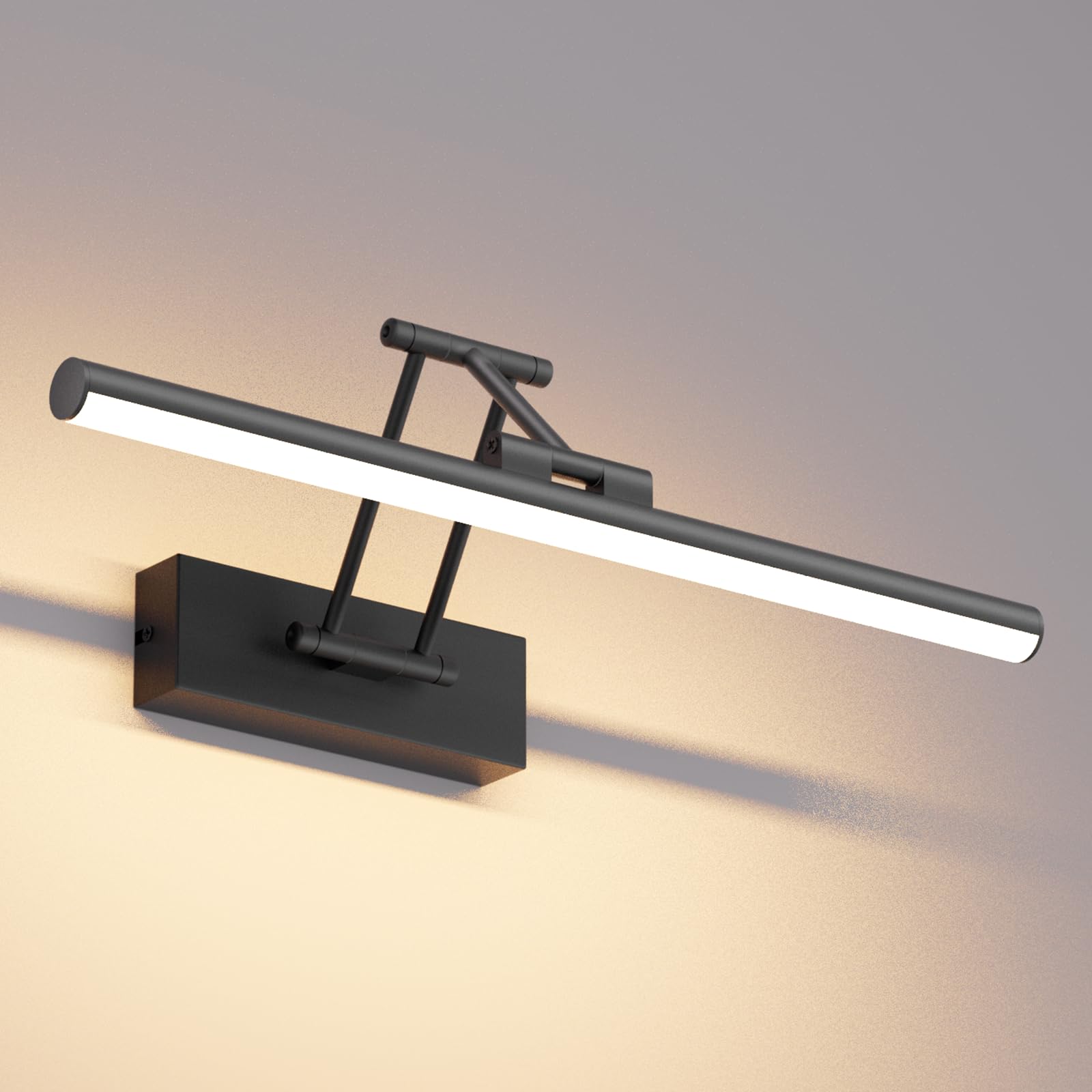Klighten Led Lampada Da Specchio Bagno 40cm,Lampada Da Parete Rotante Ip44,12W 970 LM Luce Specchio Bagno Led,Applique Moderno In Alluminio,Bianco Caldo 3000K,Nero