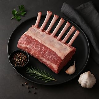 OCEANZEN Grass Fed Frenched Lamb Rack - 2 Packs 8 Ribs Each, 48oz Total Ready-to-Roast Gourmet Lamb