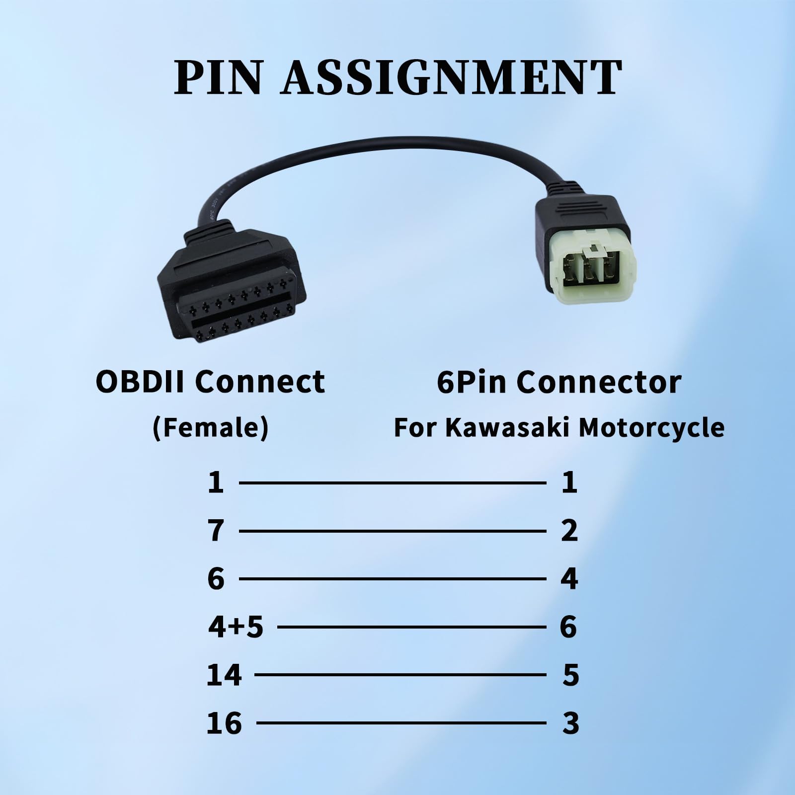 VZG OBD2 Adapter for Kawasaki Motorcycle 6 Pin to 16 Pin OBD