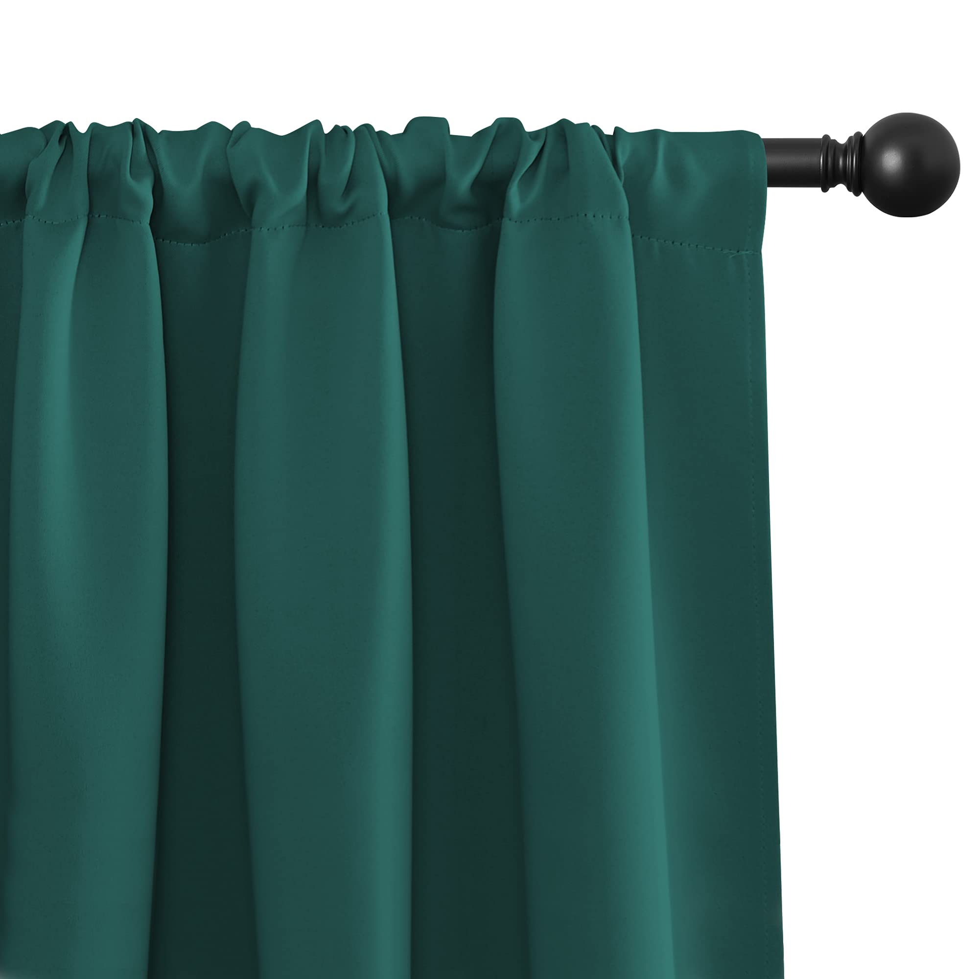NICETOWN 2 Panels Blackout Curtains 42 x 45 in Hunter Green with Single Curtain Rod 48-86 inch