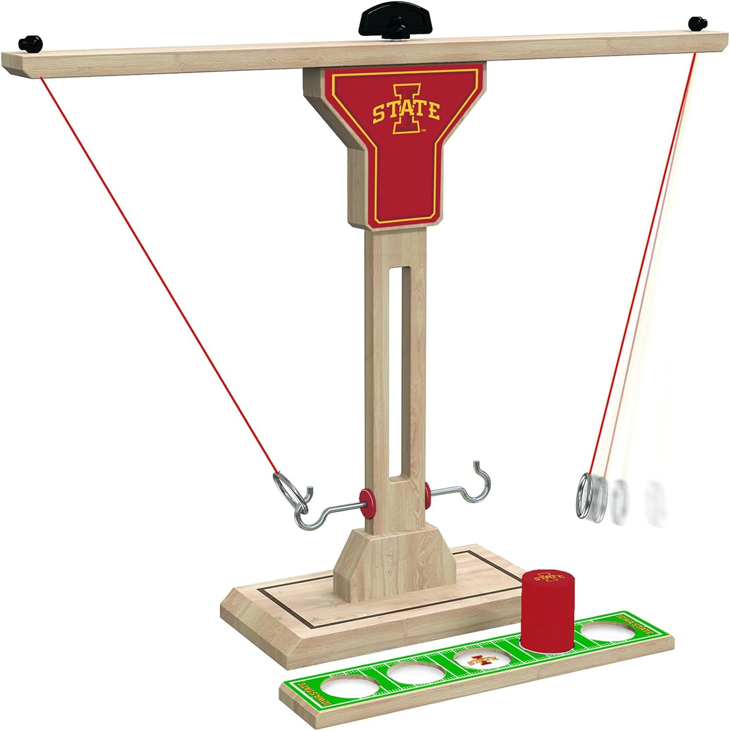 Wild Sports NCAA Iowa State Cyclones Wooden Ring Swing Battle - Head-to-Head Ring Toss Hook & Ring Game for College Football Fans