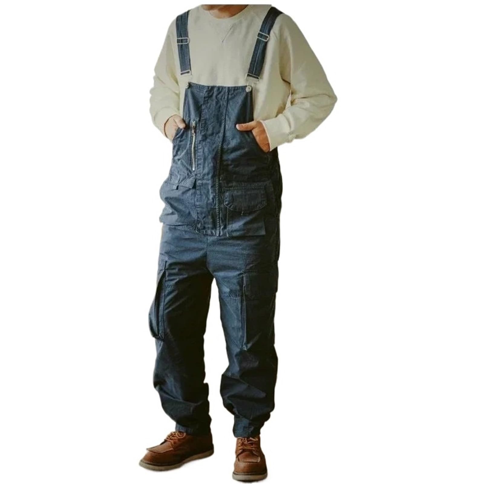 Salopette Uomo Jeans Tuta da Lavoro Multitasche con Tubo Dritto, Pantaloni Uomo Bretelle(Blue,XXXL)