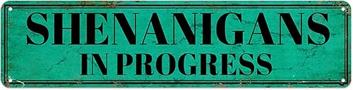 Letreros de metal vintage con diseño de Shenanigans In Progress y decoración de pared retro para baño, decoración de pared, placa de metal rústica,