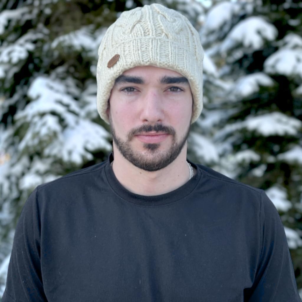 Briomhar Beanie for Men Winter Hat - Fleece Lined 100% Wool Cable Knit Mens Beanie - Fisherman Hat Designed in Ireland