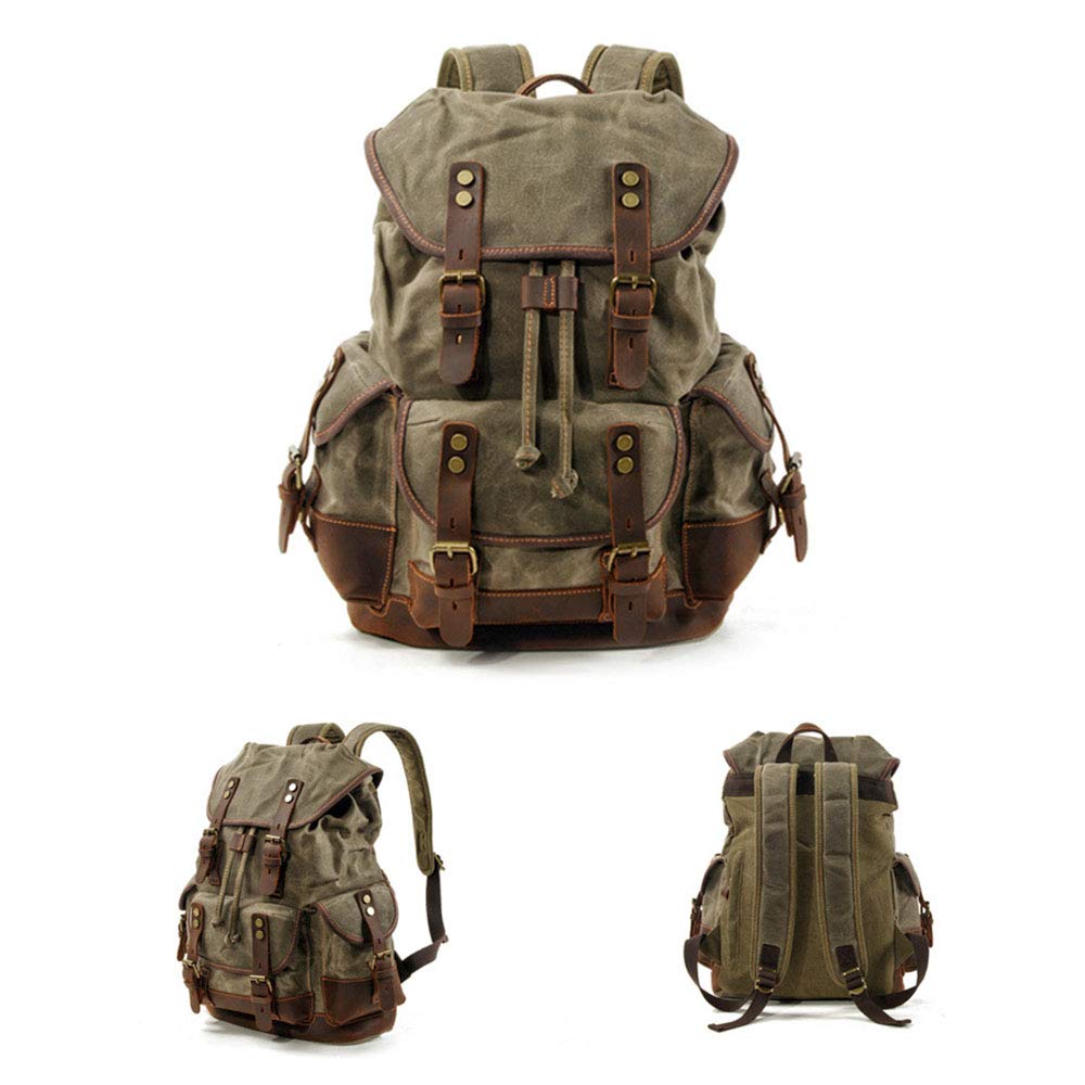 Mens Waxed Canvas Leder Rucksack für Männer Wax Leather Rucksäcke Travel Vintage Bookbag mit Laptopfach Rustikal Large Waterproof