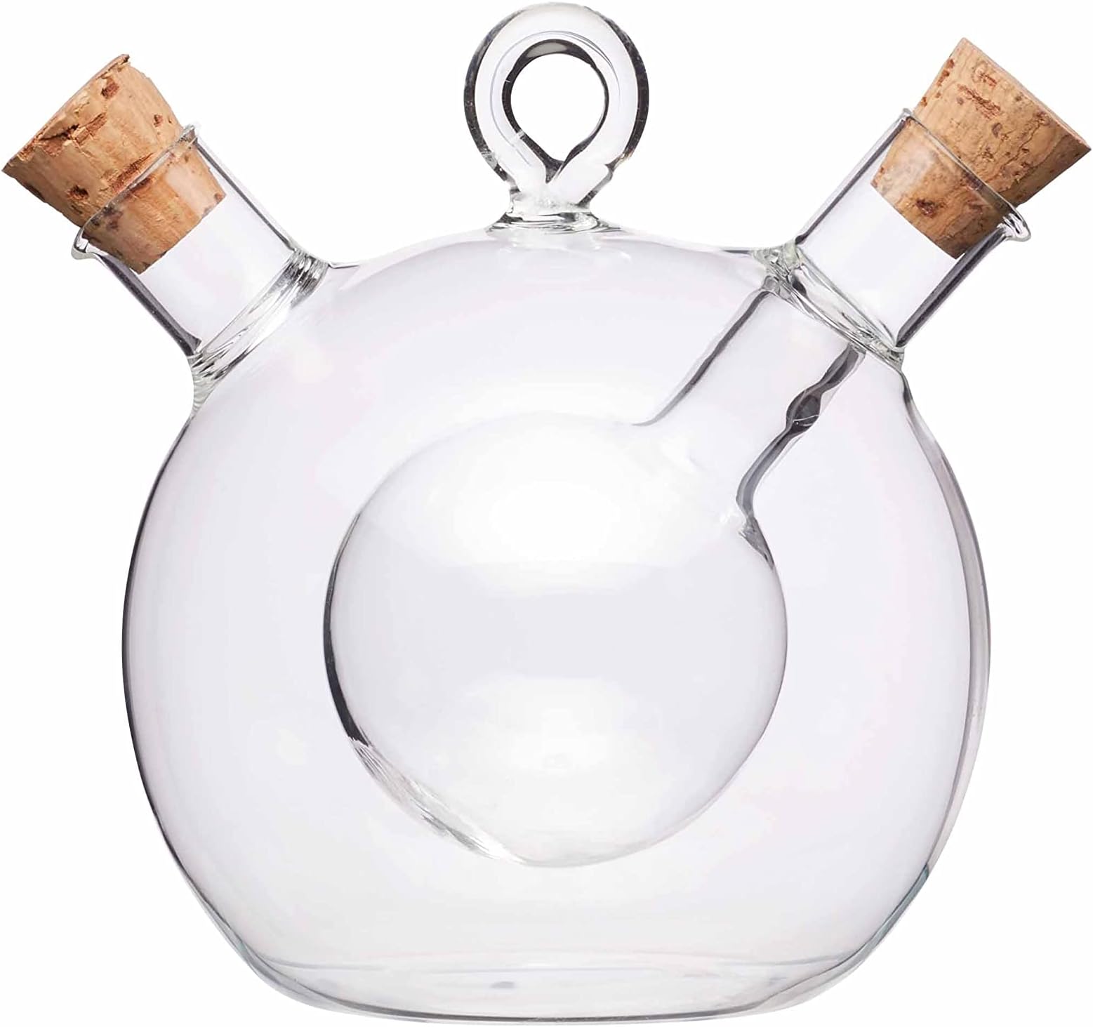KitchenCraft World of Flavours 2-in-1 Round Olive Oil Dispenser and Vinegar Bottle - Clear Glass, 8.5 x 12 x 1.5 cm