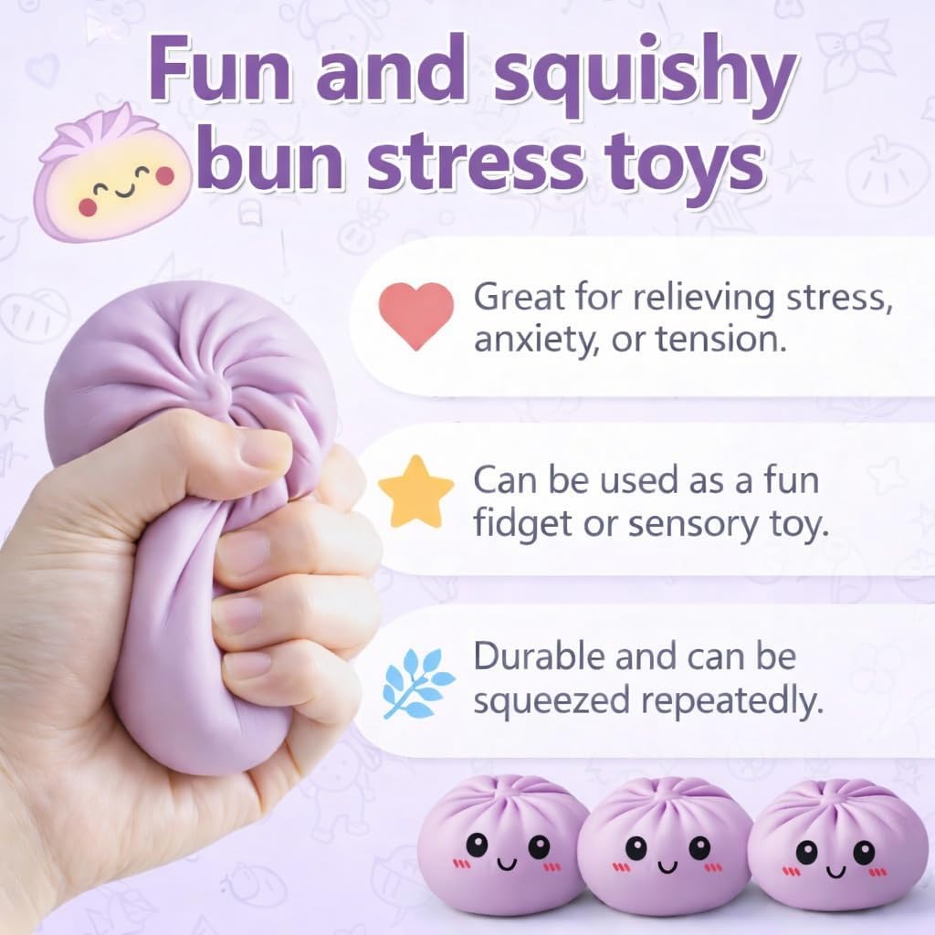 Giant Dumpling Squishy with Smile Face Real Dumpling Squishies Anxiety Relief Squeeze Toy Viral Dumplings Box Fidget Toys Squeeze Stress Balls Easter Basket Stuffers for Kids Adults Teens-Purple