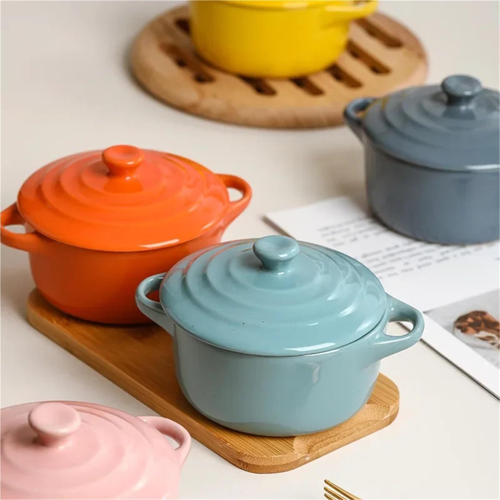 Pentola for stufato impermeabile for zuppa in ceramica con coperchio for biauricolare Nido for uccelli for uso domestico Ciotola for speciale for uova al vapore(Green)