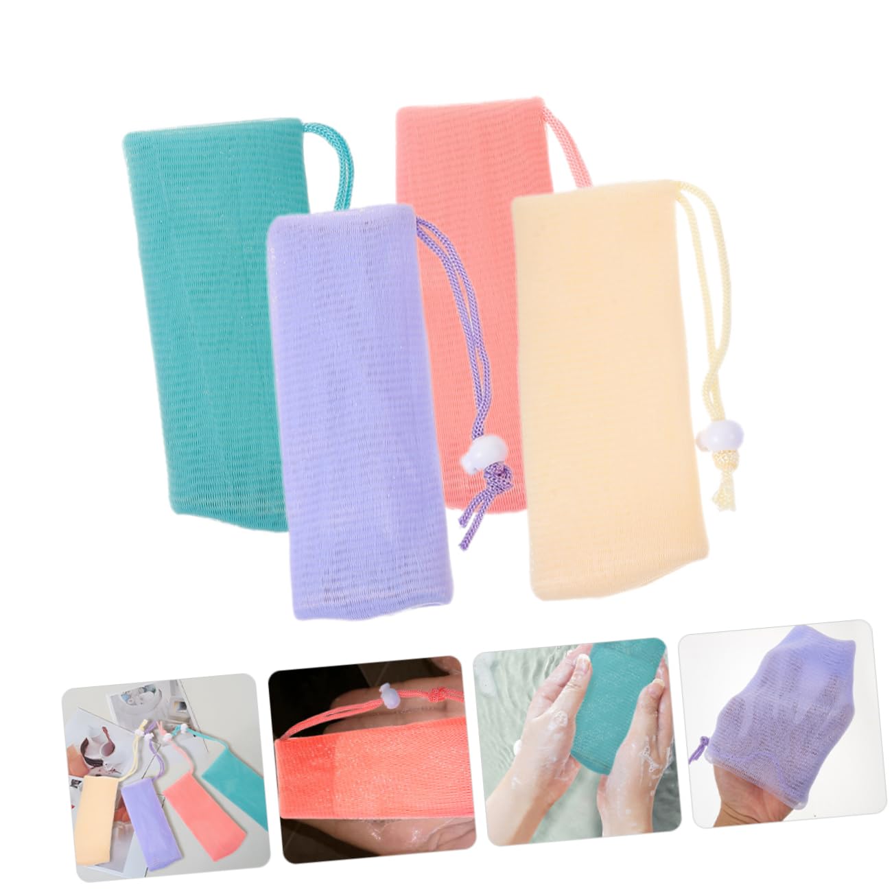 FRCOLOR 4Pcs Soap Bar Pouch Durable Pe Net Bags for Easy Foaming and Storage for Shampoo and Bath Soap Reusable Face Cleanser Pouches for Family Use