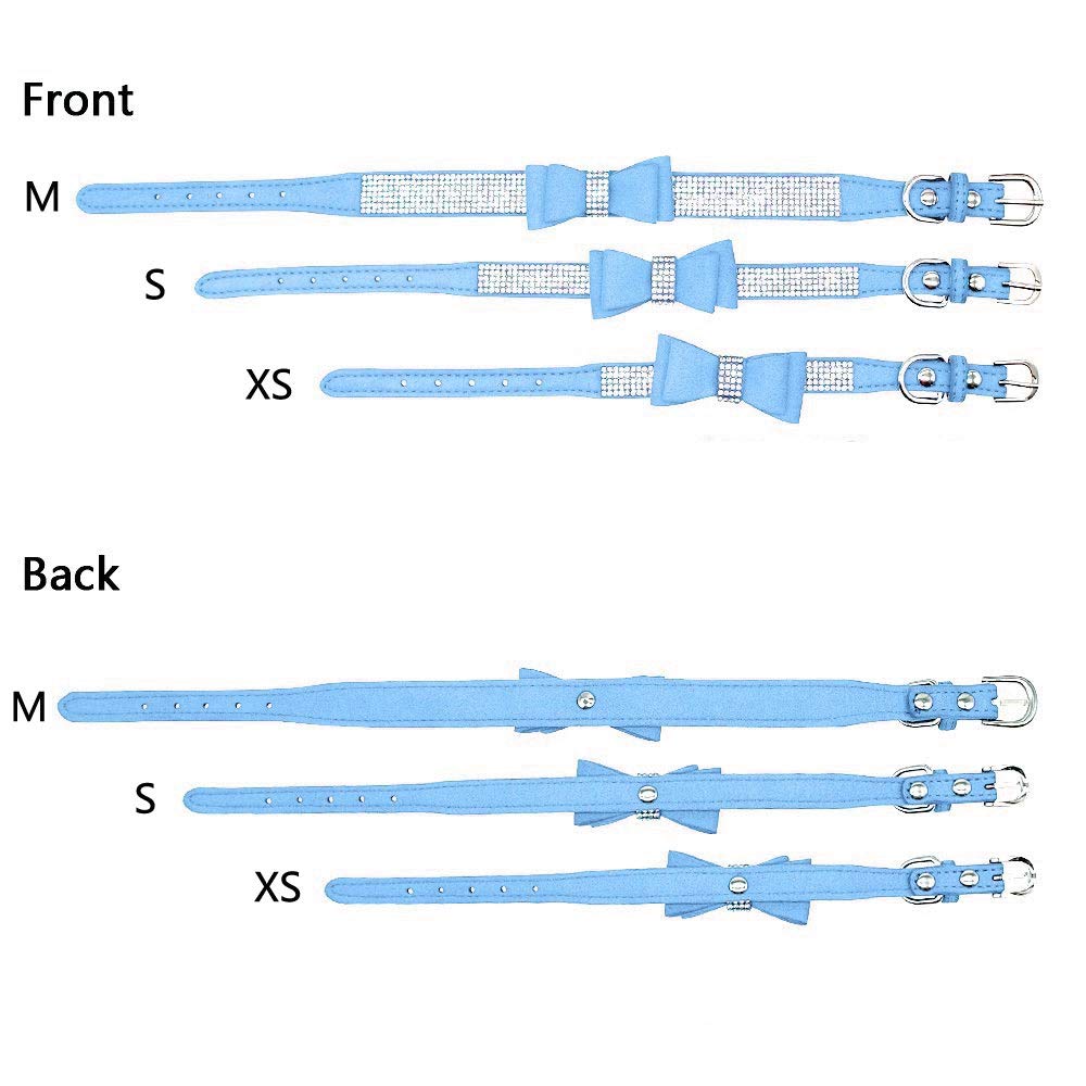 Rhinestone Dog Collar, Cute Dazzling Sparkling Soft Suede Leather Dog Cat Rhinestone Collar Crystal Diamond Pet Dog Puppy Collar (XS, Blue-1) — view 3