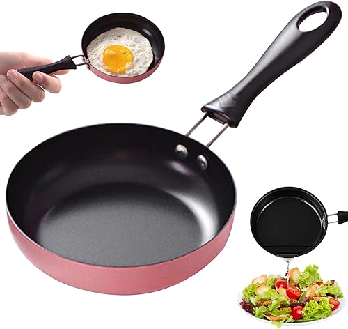 Miniatura 2 de Sartén pequeña, sartén de huevos de 4.7 pulgadas, resistente al calor, sartén antiadherente con asa, sartén redonda portátil para tortilla para