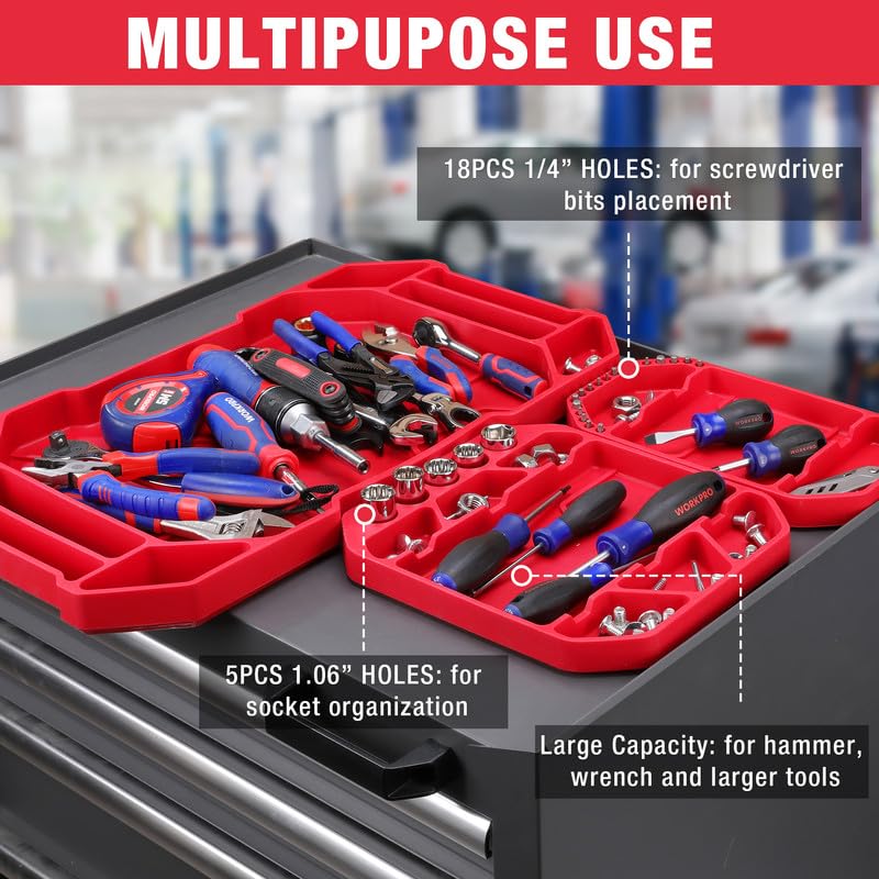 Image of WORKPRO 5-Piece Non-Slip Tool Tray Set, 3-Piece Silicone Flexible Tools Organizers and 2-Piece Magnetic Parts Tool Tray, Tool Mat, Tool Holder, Tool Storage (Only Parts Tray Magnetic)