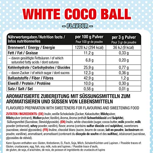 sinob Flasty Geschmackspulver (Weiße Schokolade Kokos) 1 x 250g Kalorienarmes Flavour Pulver mit Nur ca. 8 kcal pro… – Bild 2