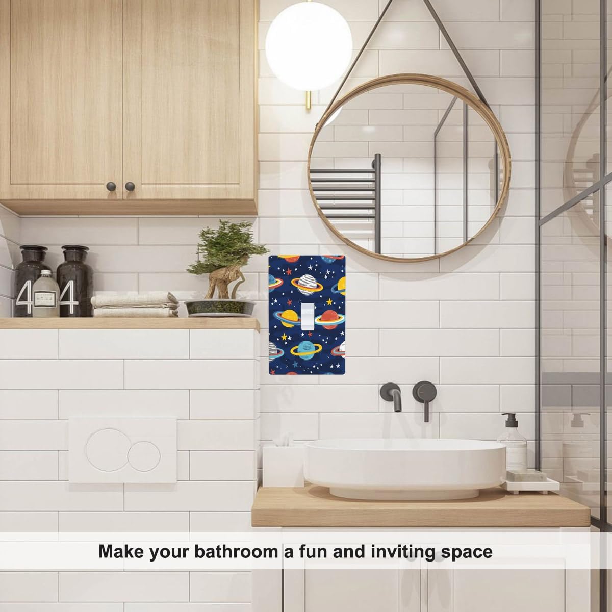 Cartoon Planets Light Switch Cover Plate Outer Space Starry Galaxy Nebula Single Toggle Wall Plate 1 Gang Switchplate Home Decor for Living Room Kitchen 4.5"x 2.76"