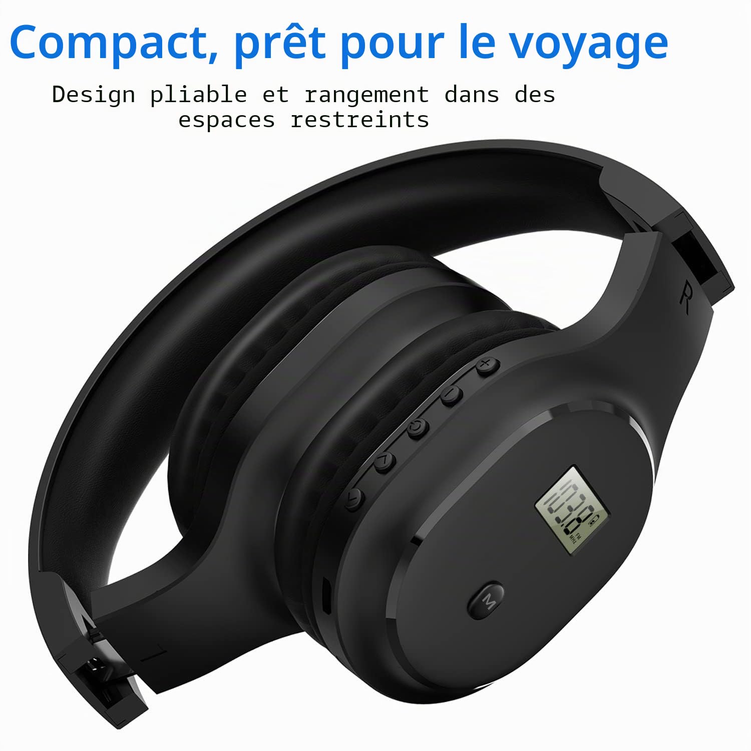 Casque sans fil avec radio FM et Bluetooth 5.0, casque portable rechargeable avec microphone intégré, cache-oreilles léger et confortable pour jogging, tonte, cyclisme, etc
