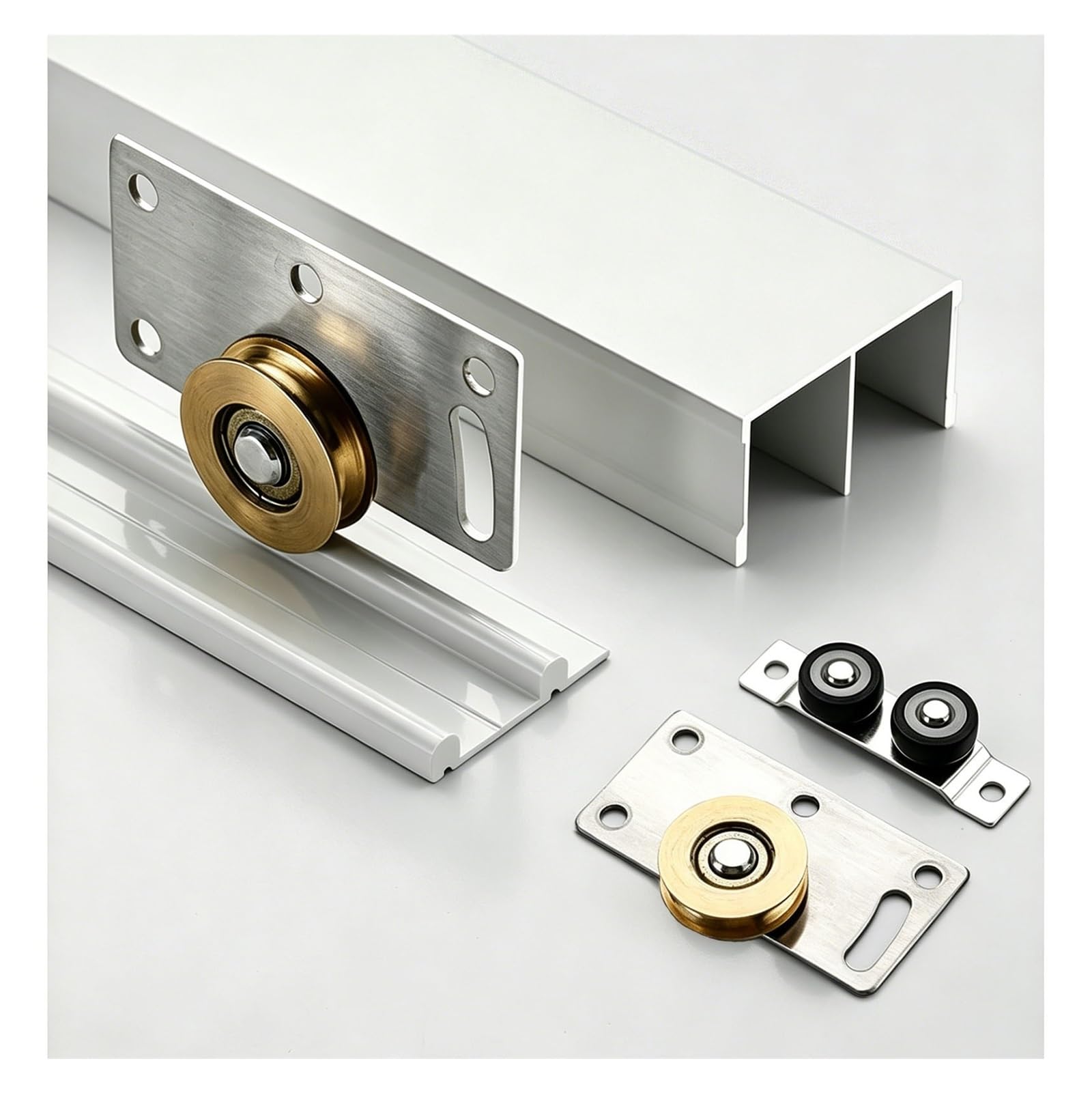 Sliding-Door-Hardware Sliding Door Bypass Rail Hardware Kit, Smooth Room Divider Track for Closet Pantry Office, Aluminum Alloy Guide Set Easy Install Space Saving(White,230cm/90.6in)