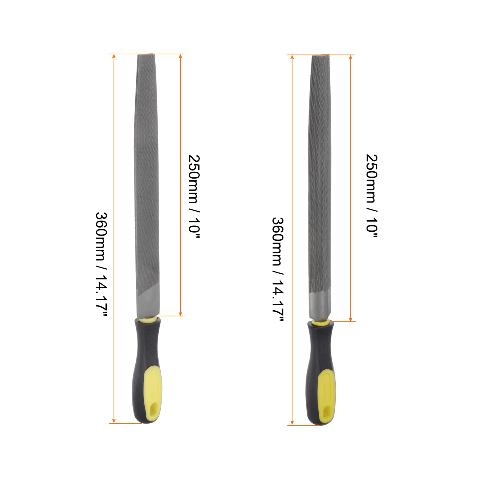sourcing map Metal Limar Fijar 10" Alto Carbono Endurecido Acero Cortar Manual Escofinar con Plástico Mango para Desbarbar y Retirar Material (Redondo, Semidonda, Triangular, Plano, Cuadrado)