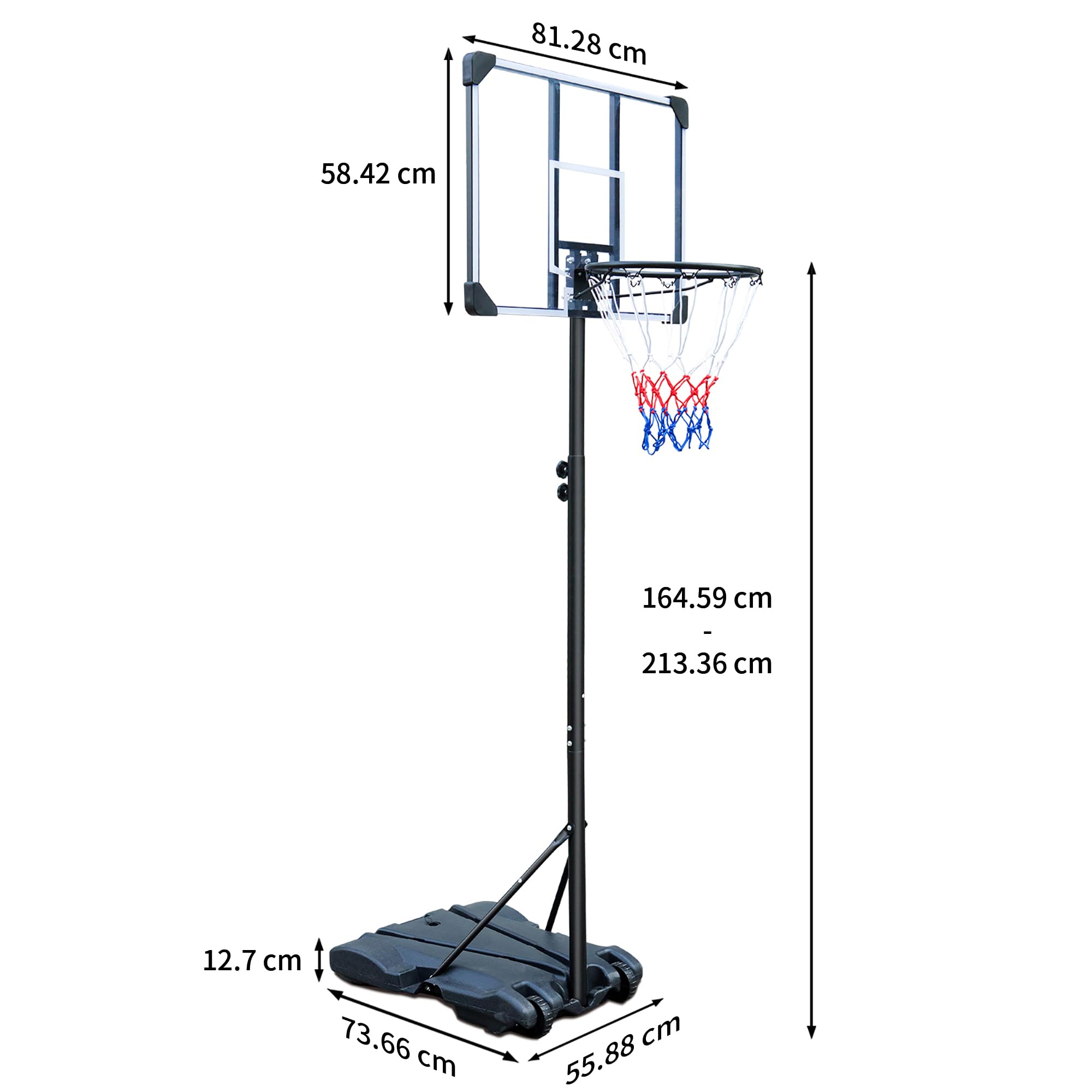 Canasta de Baloncesto Portátil de Acero, Exterior e Interior, Negro