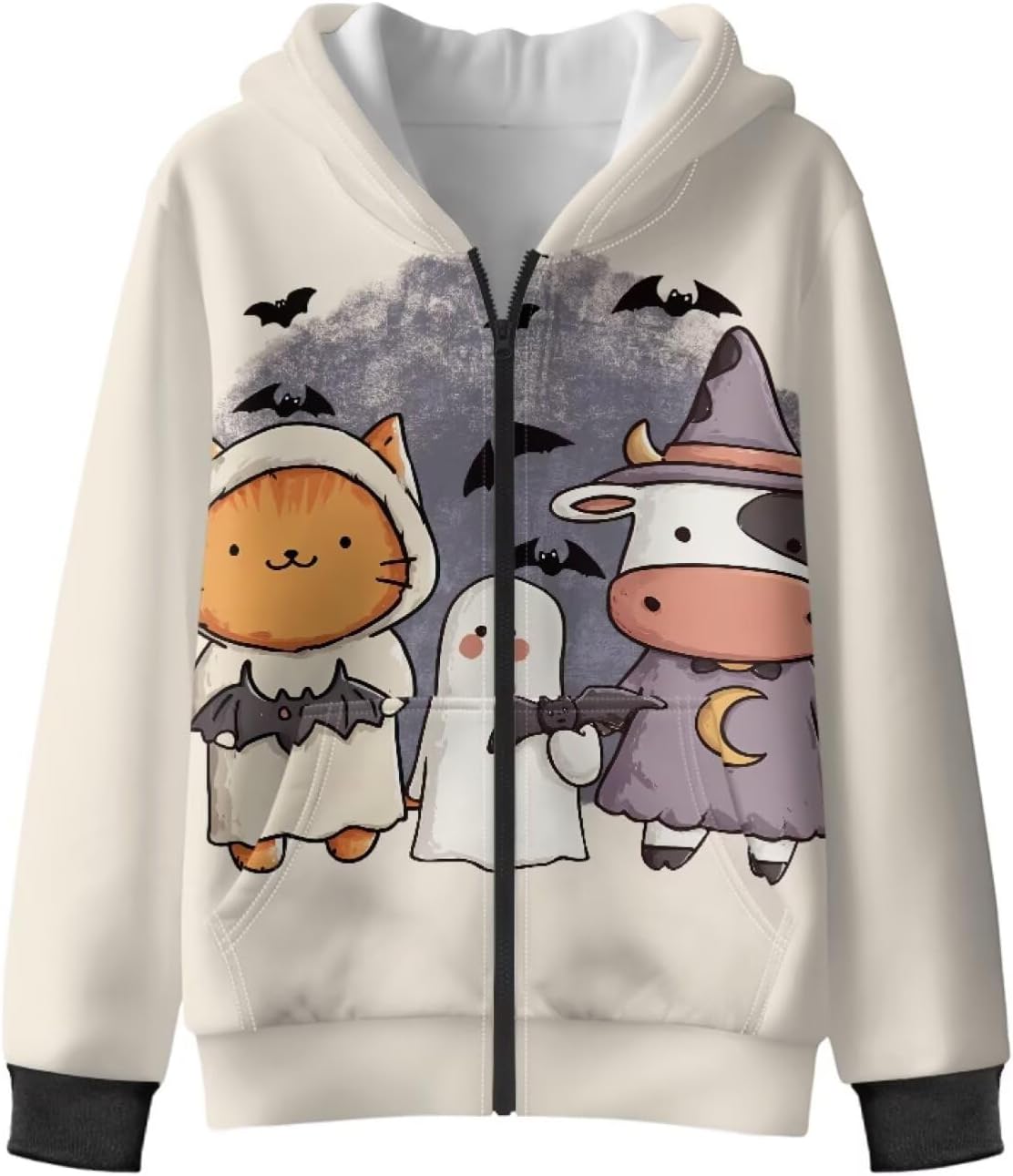 WELLFLYHOM Full Zipper Girls Graphic Hoodies 6-16 Fleece Lined Long Sleeve Sweatshirts Athletic Zip Up Kids Sweater Top