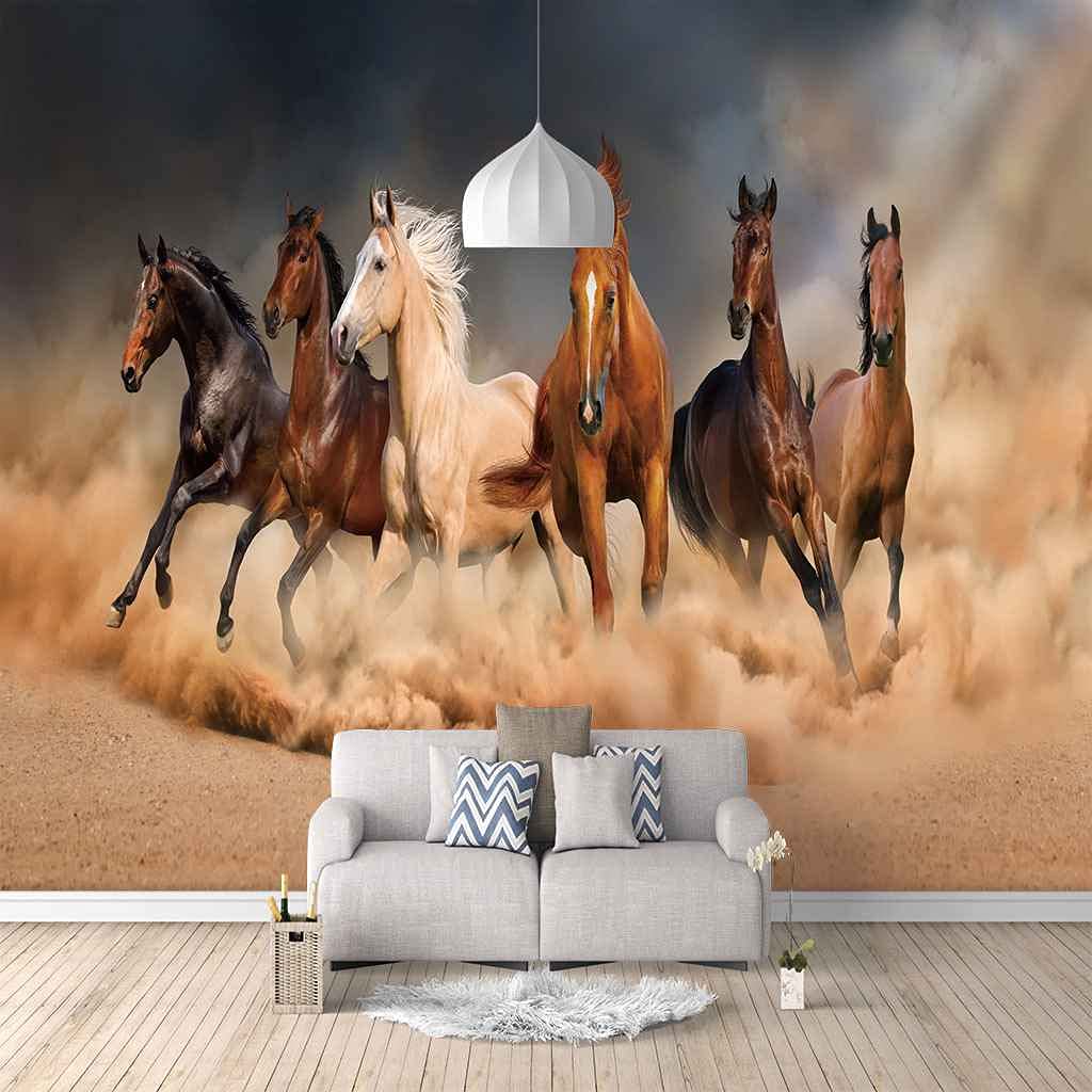 Toile papier peint cheval marron pour masquer un mur nu et moderniser une chambre